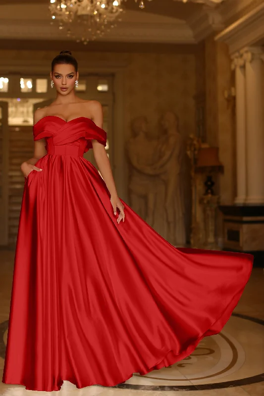 Strapless Women Dress with a Built - in Bra for Comfort and SupportTina Holly TE207 A Line Long Pleated Formal Prom Dress