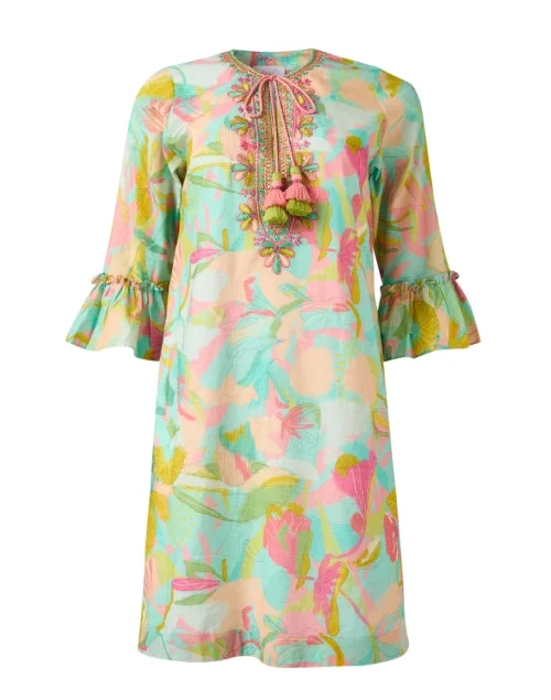 Sheath Women Dress with a Tailored Fit for a Professional LookTurquoise Floral Cotton Dress