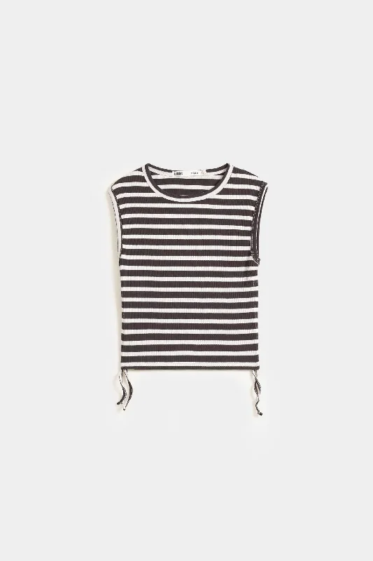 Plus Size Women T Shirt for a Comfortable and Flattering FitCropped Striped Tank Top With Side Ruching