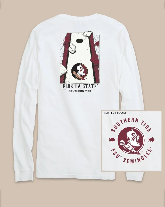 Embroidered Women T Shirt with Intricate DetailsFSU Seminoles Gameday Cornhole Board T-Shirt