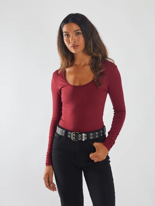 Pocketed Women T Shirt for Added FunctionalityBrianne Bodysuit Cherry Lacquer