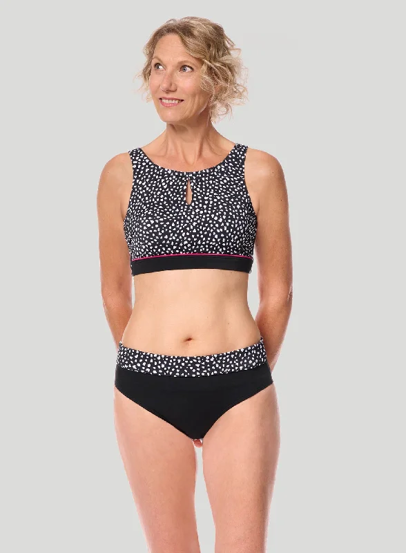 Tie - side bikini bottoms for an adjustable and stylish fitAmoena : Manila High Cut Mastectomy Soft Bikini Top Black White