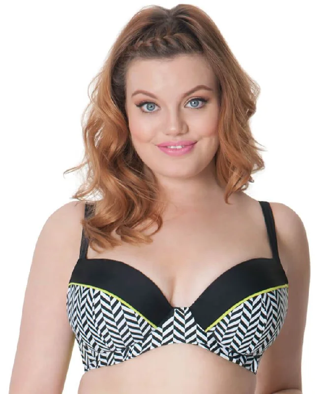 Sports bikini for high - intensity water activities like surfingCurvy Kate Hypnotic Plunge Bikini Top - Monochrome/Olive