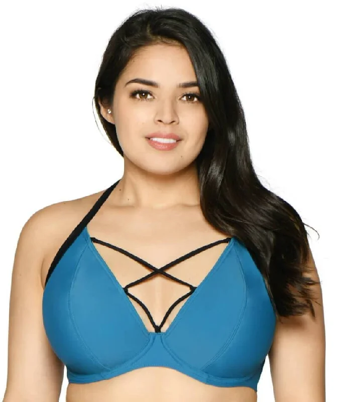 Neon - colored bikini to stand out on the beachCurvy Kate Rock The Pool Halterneck Bikini Top - Petrol Blue