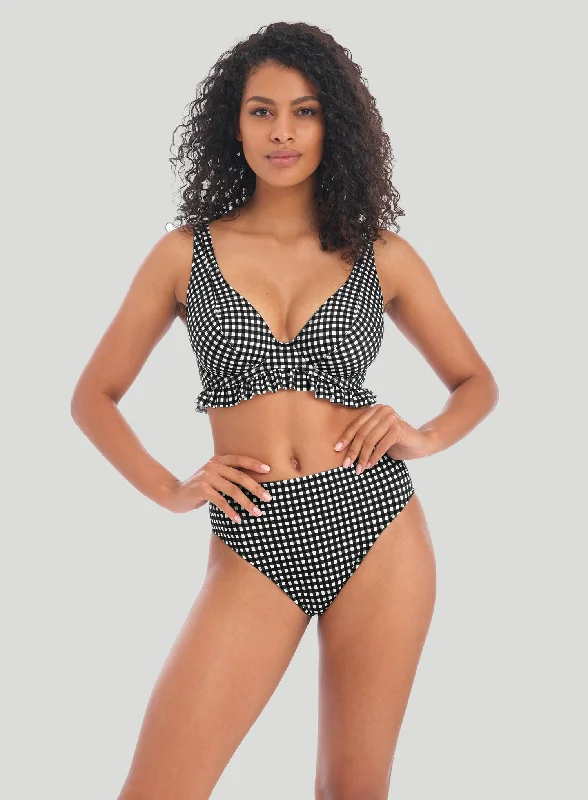 Lace - trimmed bikini for an elegant and romantic touchFreya Swimwear: Check In High Apex Bikini Top Monochrome