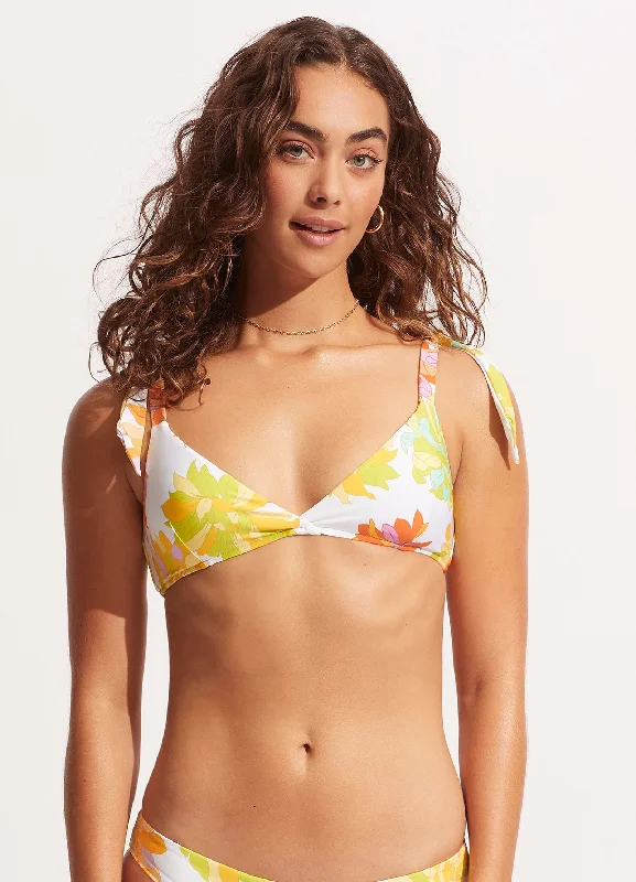 Striped bikini with a classic pattern for a timeless beach aestheticPalm Springs Wrap Front Bralette - Lime Light