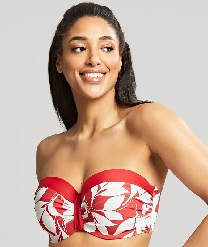 Ruched bikini with fabric gathers for a slimming effectPanache Swimwear Oasis Moulded D-H Cup Bandeau Bikini Top - Botanical Red