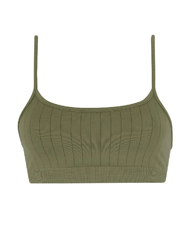 Convertible bikini that can be worn in multiple styles for versatilityFLAT RIBBED SINCERE Bra Top | Olive