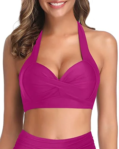 Sports bikini for high - intensity water activities like surfingClasp Hook Retro Bathing Suit Top-Hot Pink