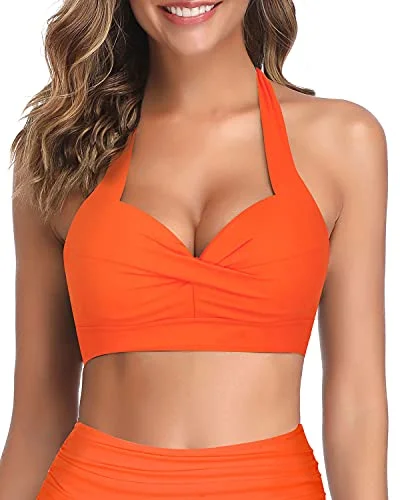 Long - line bikini top for added support and a fashionable lookWomen's Thick Band Push Up Bikini Top-Neon Orange