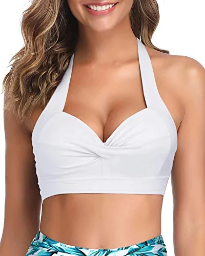 Monokini - style bikini with a unique one - piece - meets - bikini designWomen's Push Up Halter Bikini Top-White